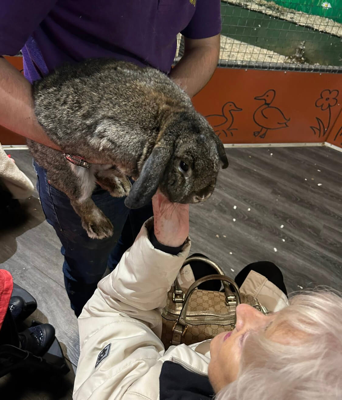 A resident holds a rabbit