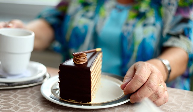 Slice of chocolate cake on a plate